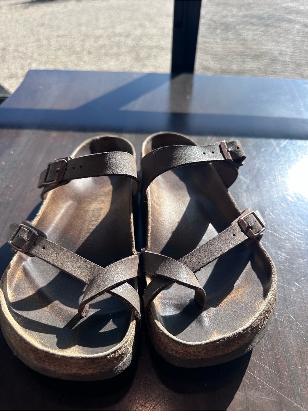Birkenstock Brown Leather Two-Strap Sandals